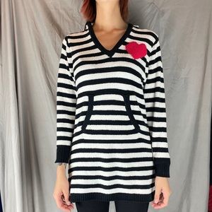 Betsey Johnson B/W Striped Heart Tunic Sweater